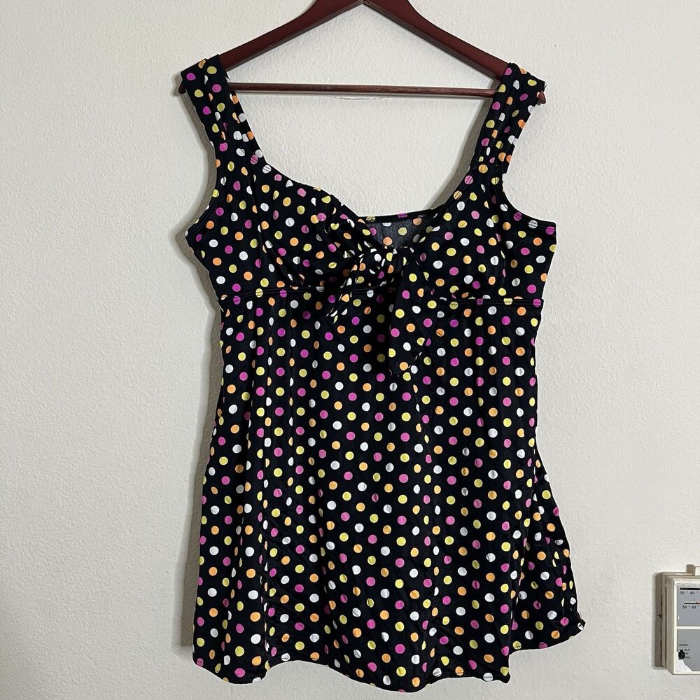 Longitude Colorful Multicolor Polka Dot Bow Tie Front One Piece Swimsuit SZ 14
